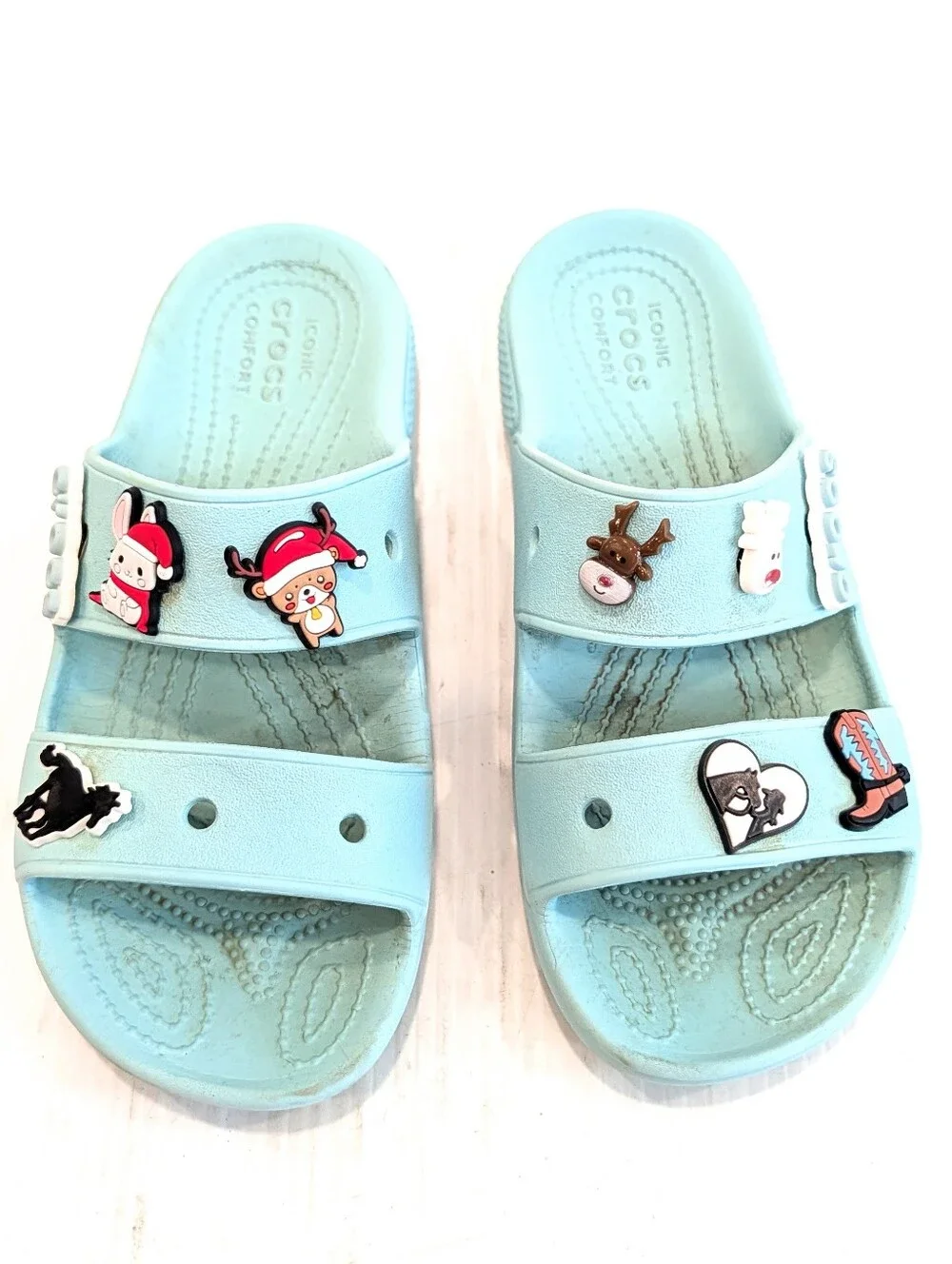 CROCS Light Blue Slide Sandals with Charms Size 7 Women's